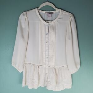 Forever 21 Womens Cream Lace Semi-Sheer Pleated Blouse Size Small